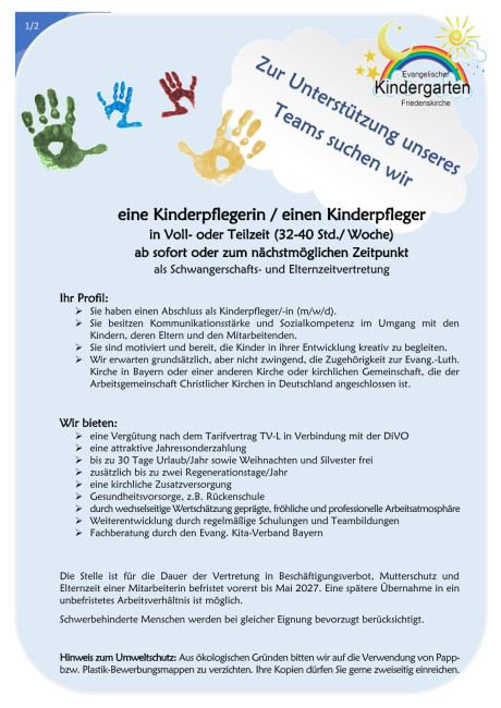 Stellenanzeige Kinderpfeger*in