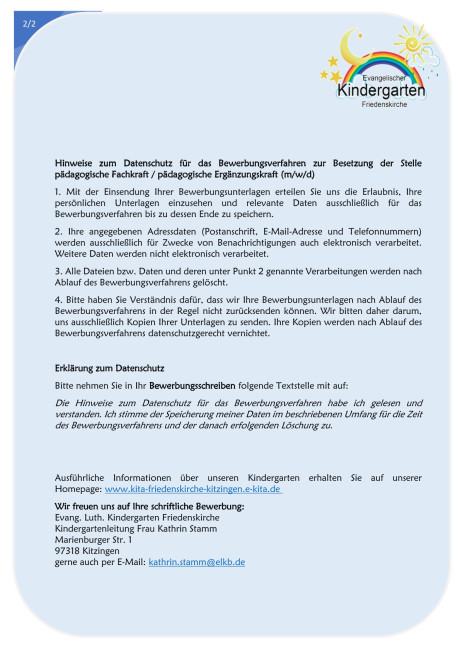 Stellenanzeige Kinderpfeger*in 2